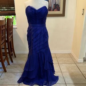Theia Strapless Royal Blue Layered Chiffon Gown